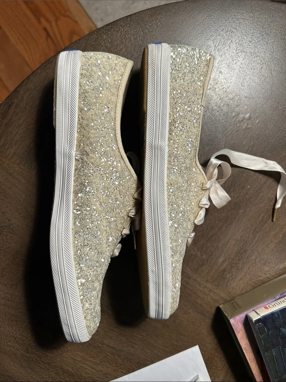 kate spade Glitter Satin Ribbon Sneakers - Champagne/Blush